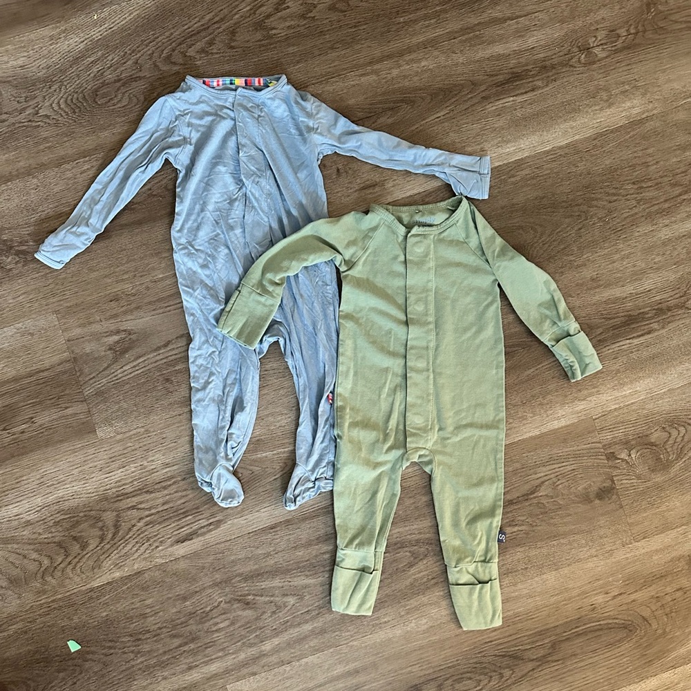2 Magnetic Me Sleep & Play Coveralls 3-6M (Sage + Blue)